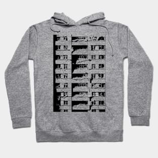 Collapsed building black and white illustration Hoodie